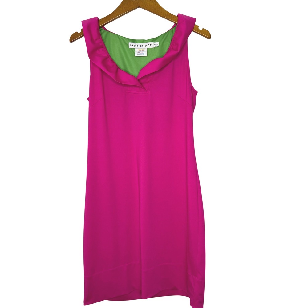 Gretchen Scott Jersey Ruffneck Sleeveless Pink Ruffle Neck Dress Small